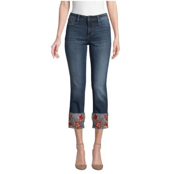 Driftwood Jeans Colette Cuffed Boho Floral Embroidered Jeans‎ women's sz … - Picture 2 of 16